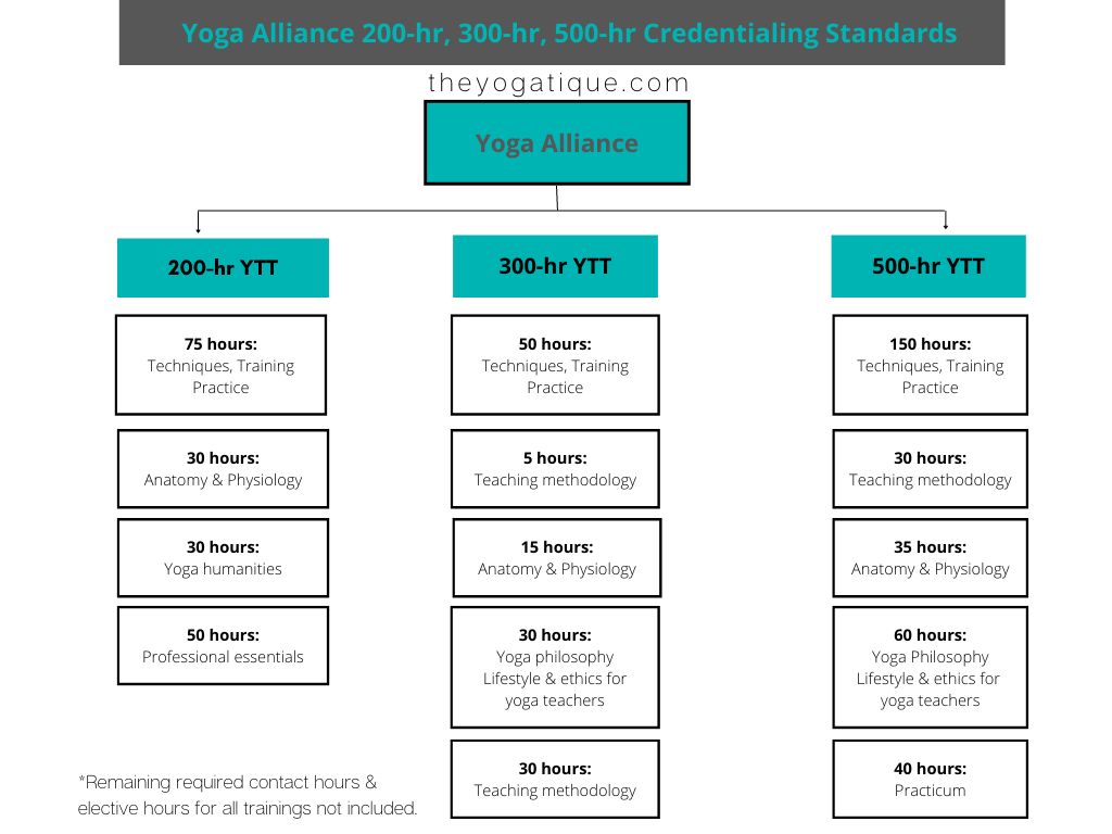 Yoga Alliance 200-hr,300-hr,500-hr standards infographic