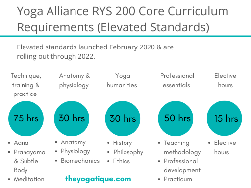 Yoga Alliance 200 hour yoga teacher training standards infographic