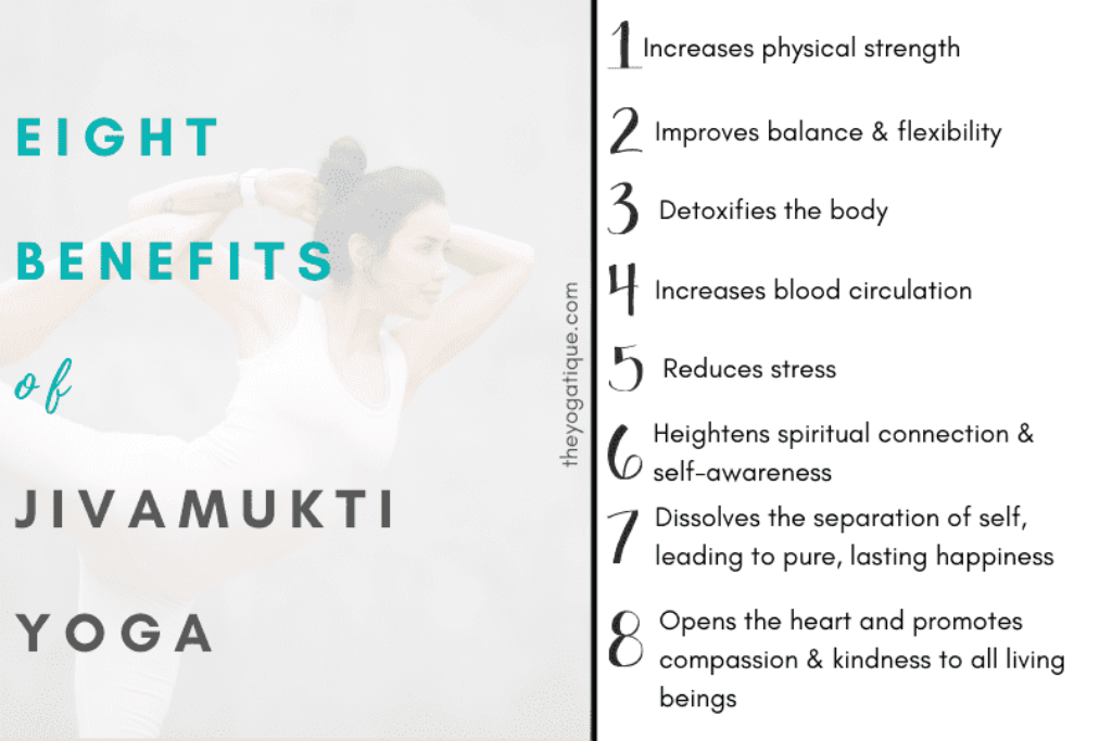 8 benefits of Jivamukti yoga infographic